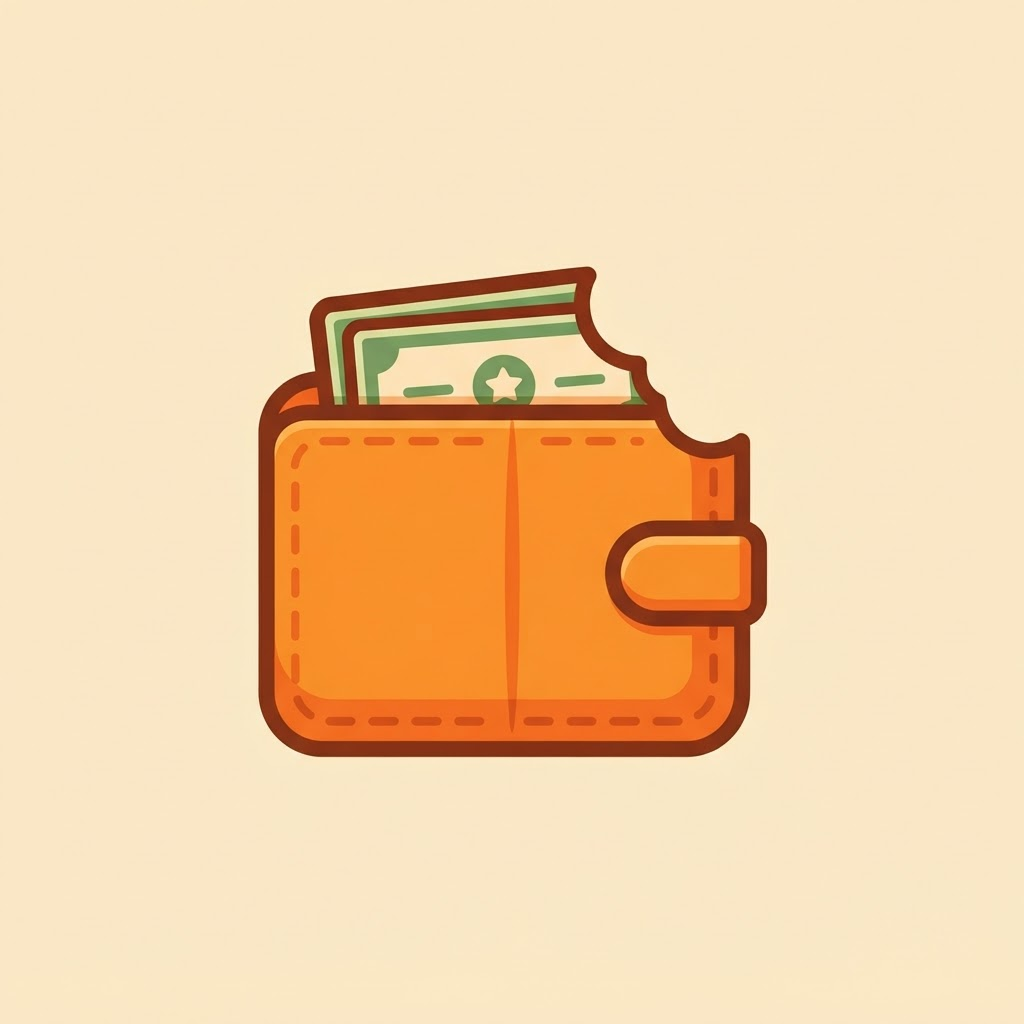 Chow — a wallet with a bite taken out, revealing bank notes